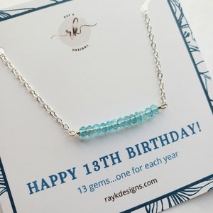 13. Geburtstagsgeschenk für Mädchen, 13 Geburtsstein Bar Halskette, Aquamarin Edelstein, 13