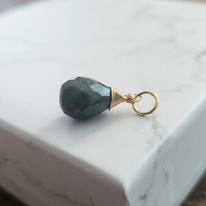 Genuine opaque green Emerald dangle charm, great for accent, layering, May birthstone, birthday, green with envy gift