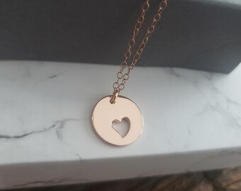 Teen girl gift rose gold heart cutout disk necklace teenager tween girl jewelry teenage birthday gift sweet 16 13th  tween