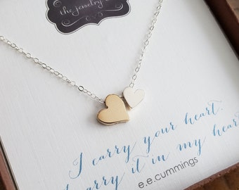 Birthday gift for loved ones. I carry your heart necklace, gold silver big small heart bead, sympathy gift for her, mom daughter friends,