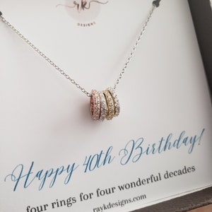 40th birthday gift for women, four rhinestone eternity ring necklace, milestone 40-year-old women birthday luxe gift forty