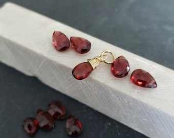 January birthstone garnet briolette charm just dangle deep red garnet genuine gemstone birthday gift for her
