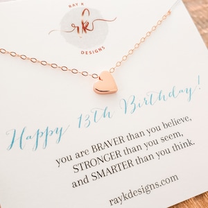 13° regalo di compleanno per una ragazza speciale, piccola collana di perline a cuore in oro rosa, Bar Mitzvah, felice tredicesimo regalo per la figlia di 13 anni, nipote