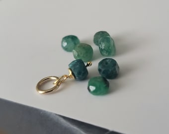 3mm genuine emerald gemstone rondelle charm, deep green gemstone dangle, tiny gem accent, May birthstone birthday gift