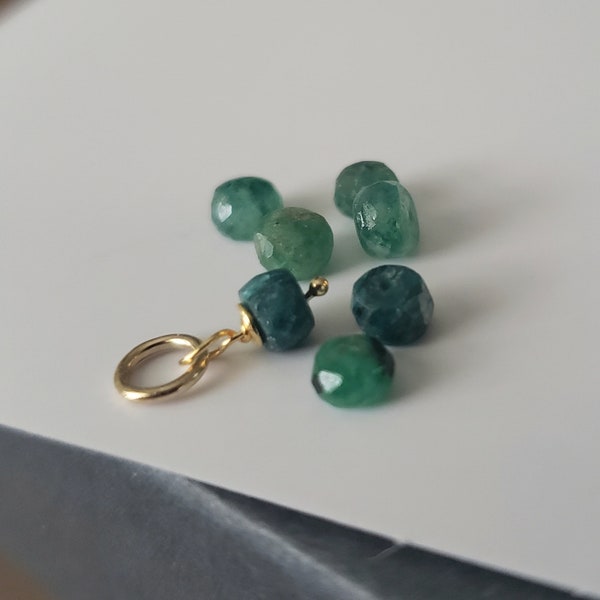 3mm genuine emerald gemstone rondelle charm, deep green gemstone dangle, tiny gem accent, May birthstone birthday gift
