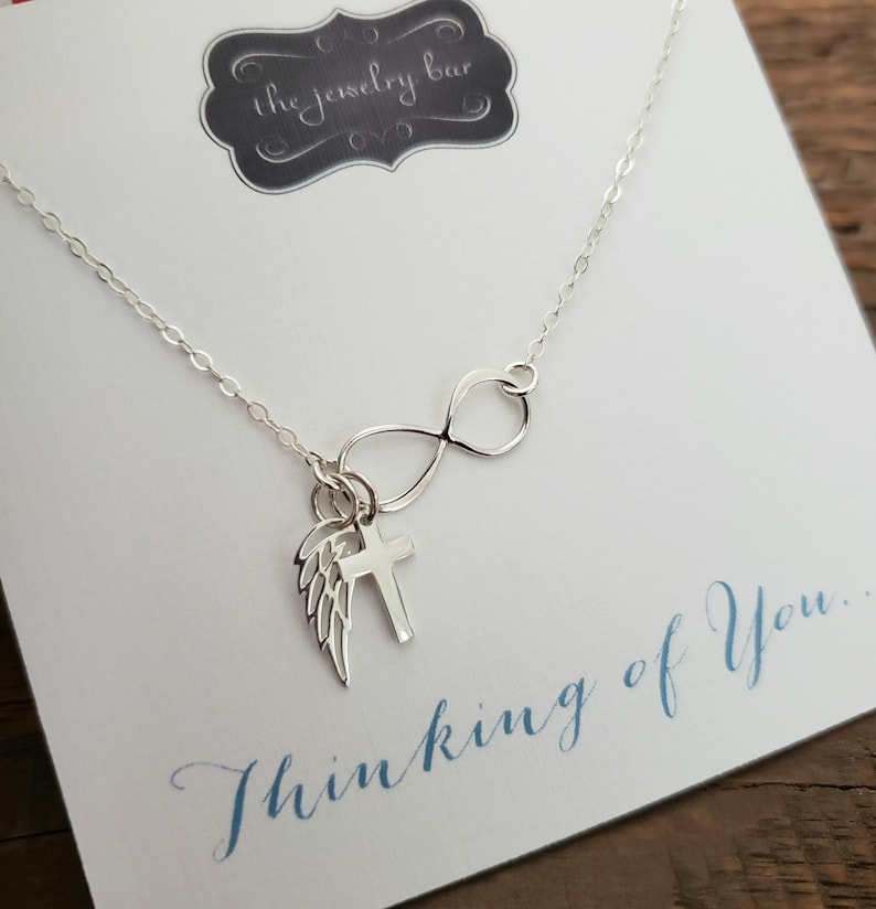 Infinity Angel Wing & Cross Necklace Memorial Gift Etsy