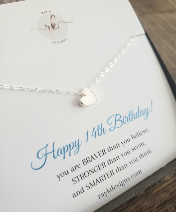 14th Birthday Girl Gifts, Small Heart Bead Necklace, Happy Fourteenth Birthday Gift, 14 Year Old Teenage Girl Present, Custom Granddaughter