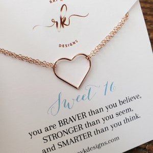Sweet 16 Geschenk, Rose Gold offenes Herz Halskette, süße sechzehn Geschenk, Happy 16. Geburtstag, beste Freundin 16. Geburtstag, Teenager Mädchen bday Schmuck