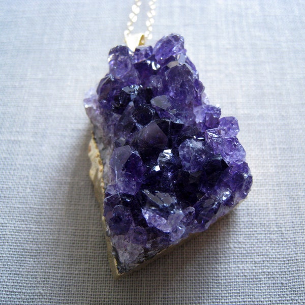 Purple Amethyst Druzy Necklace-26''long, 14k gold fill chain, mineral druzy pendant, long necklace