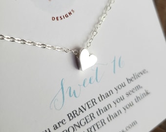 Sweet 16 gift, small heart necklace, sterling silver, sweet 16th birthday gift, 16 year old daughter gift, happy sixteenth birthday present