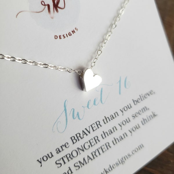 Sweet 16 gift, small heart necklace, sterling silver, sweet 16th birthday gift, 16 year old daughter gift, happy sixteenth birthday present