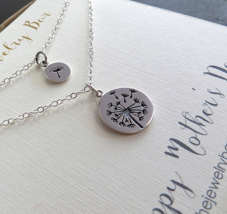 Mother daughter jewelry, Dandelion charm necklace, sterling silver, gift for mothers day from daughter image 3