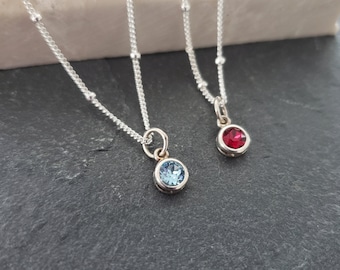 Birthday gift for her, birthstone necklace, dainty birthstone crystal with satellite chain, women, layering, minimalist