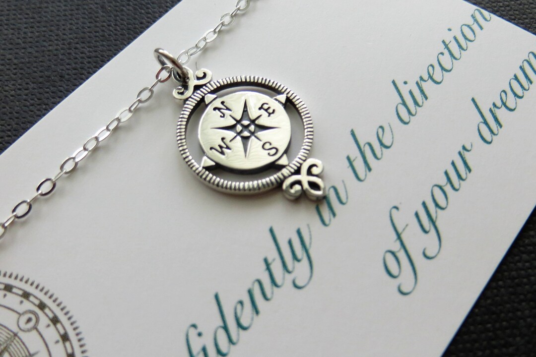 Graduation Necklace, Compass Rose Pendant, Sterling Silver, High School
