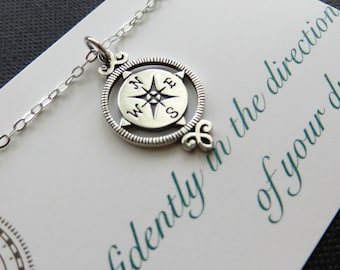 Graduation necklace, compass rose pendant, sterling silver, high school, college graduation gift, journey necklace, gift for graduate