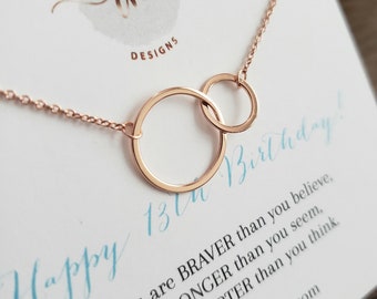 13th birthday gifts for girls, 13 year old everyday jewelry gift, thirteenth birthday present, 2 ring necklace, little girl birthday