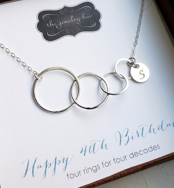thumbnail image 2 of 40th Birthday Gifts For Women, Four Ring & Initial Necklace, 40 Year Old Women Birthday Gift, Best Friend Fortieth, Sister Turned Big 4-0 - UK 2 of 13