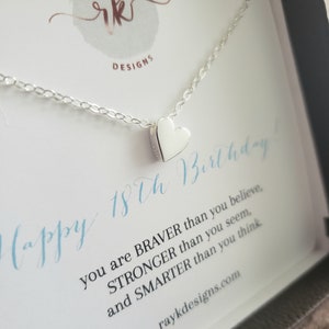 18th birthday gift for girl, small heart necklace, sterling silver, rose gold 18 year old gift, happy 18th bday jewelry, turning 18 friend