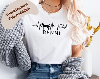 Personalisiertes Hunde T-Shirt mit Name | Herzschlag Hund Shirt | Geschenk für Hundebesitzer | Dog Mom Shirt, Tierliebhaber, Dog Lover Shirt