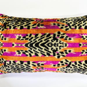 Ikat Velvet Pillow Cover | Silk Ikat Cushion Cover | Leopard Ikat Pillow | Boho Ikat Velvet Cushion | Animal Print Velvet Cushion | 16x24