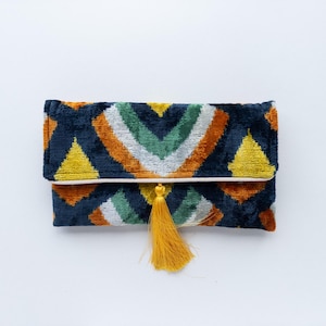 Velvet Ikat Clutch with Tassel | Handmade Colorful Bag | Boho Chic Clutch | Ikat Clutch Bag | Velvet Evening Bag | Women Clutch Bag