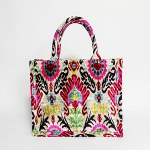 Bunte Samt Ikat Einkaufstasche | Handgewebte Seide Boho Tasche | Große ethnische Schultertasche | Usbekische Stoffmarkt Tote