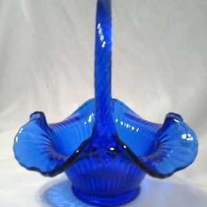 Vintage Cobalt Blue Fenton Glass Basket