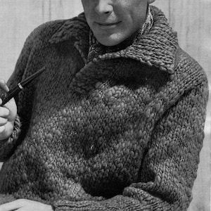 PATTERN Suave 1950's Mens Sweater To Knit PDF Pattern of Mens Bulky Pullover Bulky weight yarn. Fast knit.