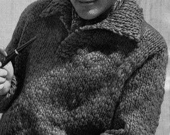 PATTERN Suave 1950's Mens Sweater To Knit PDF Pattern of Mens Bulky Pullover Bulky weight yarn. Fast knit.