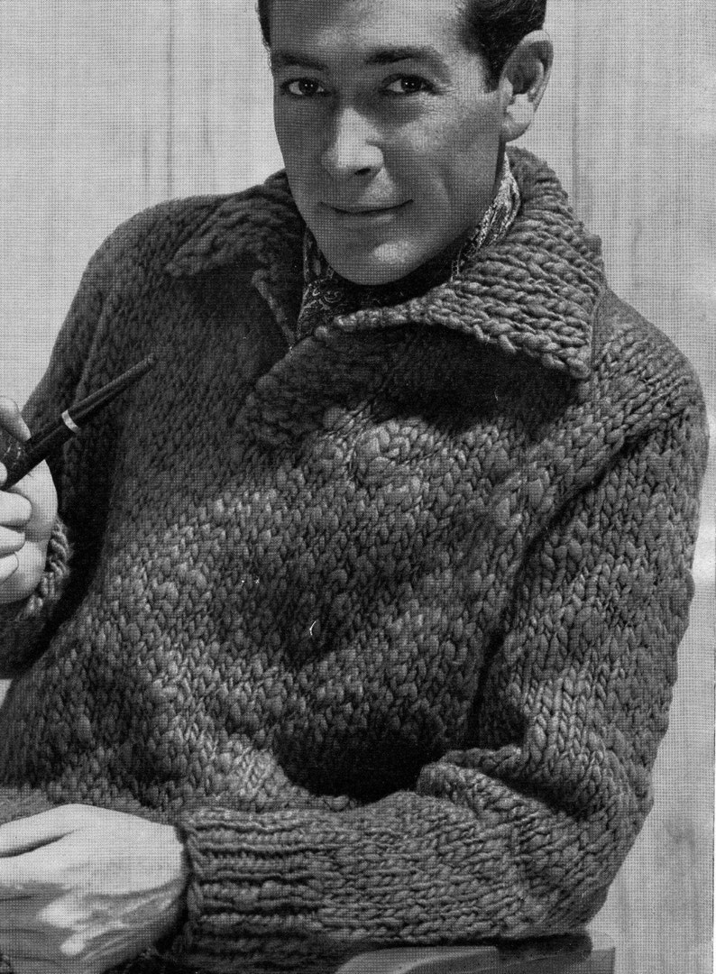 PATTERN Suave 1950's Mens Sweater To Knit PDF Pattern of Mens Bulky Pullover Bulky weight yarn. Fast knit. image 1