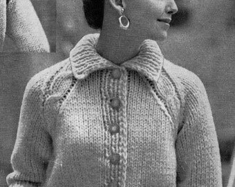 PATTERN 1950s Vintage Cropped Cardigan Sweater Buttondown Very Classy PDF Pattern. Cable knit shoulders. Collar