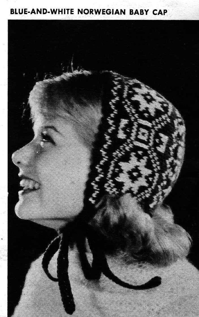 PATTERN Vintage Norwegian Fair Isle Color work hat to knit. Cap, Bonnet, Hat, Ear Warmer, PDF Pattern to Knit for image 1