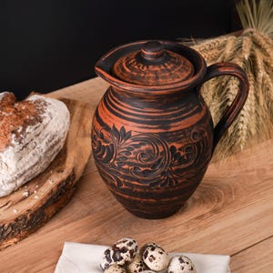 Pitcher of red clay | Pitcher wine | Jug with handle | Clay pot for water | Handmade Milk Fired Jug | Unglazed pottery | Vintage clay pot