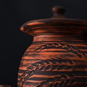 Vintage clay pot | Pitcher of red clay | Handmade clay jug | Clay pot for water | Stoneware engraved | Terracotta pot | Pitcher wine