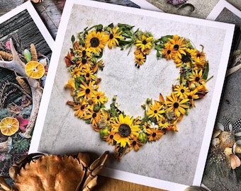 Summer Sunflower Mandala Note Card, 5x5 square with envelope, blank inside.