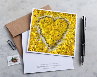 Dandelion Heart Mandala Note Card with 5x5 square envelope, blank inside