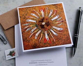 Orange Crab Claw Mandala Note Card with 5x5 square envelope, blank inside