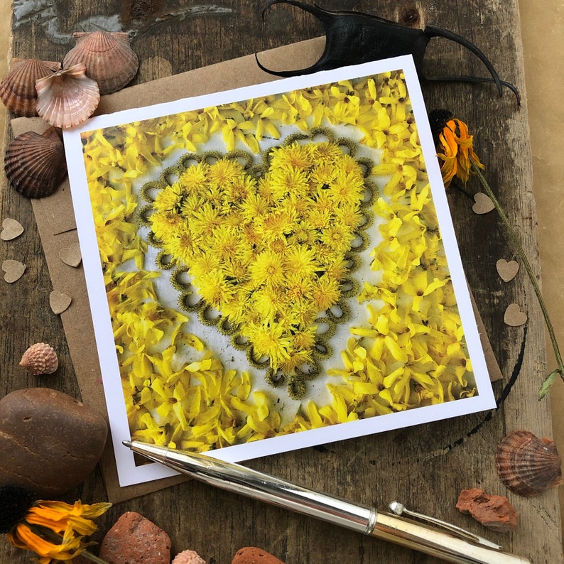 Dandelion Heart Mandala Note Card, 5x5 square with envelope, blank inside image 1