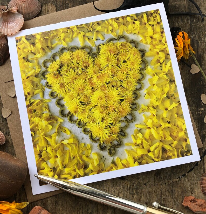 Dandelion Heart Mandala Note Card, 5x5 square with envelope, blank inside image 2