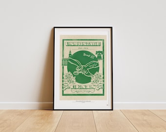 May include: A green and white vintage-style US postage stamp featuring a bald eagle in flight with the text "US POSTAGE" and "32 CENTS 32".