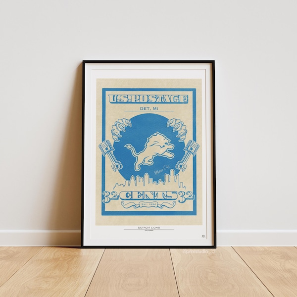 Retro NFL Postal Print - Detroit Lions