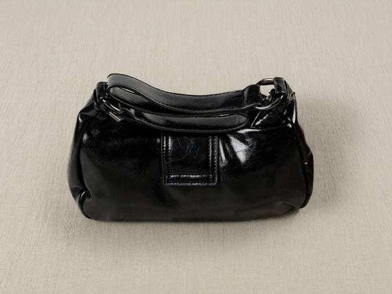 Y2K Black Patent Faux Leather Shoulder Bag: Silver Buckle 