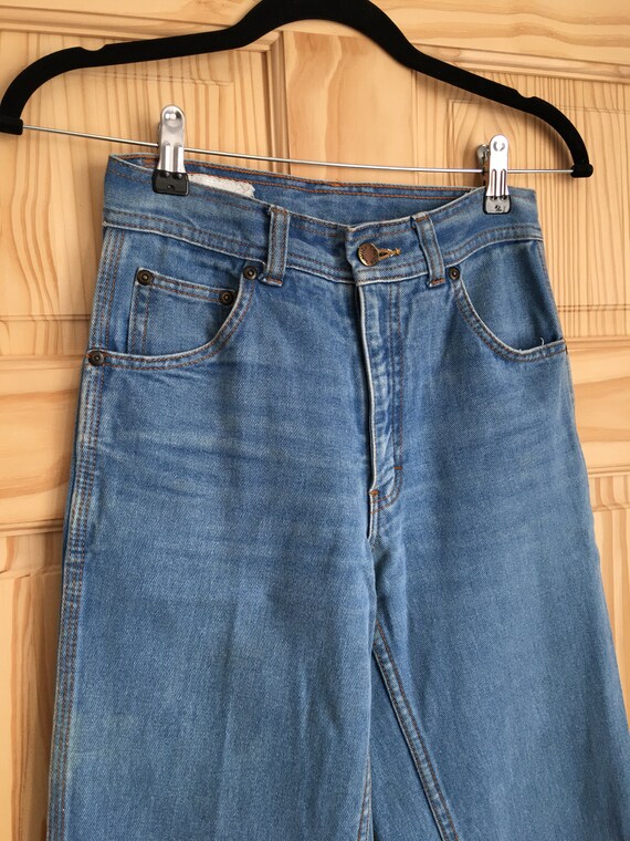 1970s vintage Lavion, light blue denim flared disc
