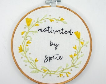 Motivated by Spite Handmade Embroidery Gift birthday anniversary seasonal housewarming present vintage antique