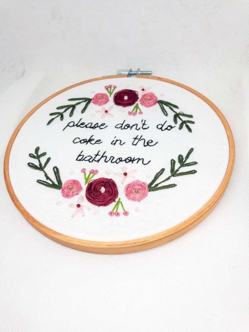 Please Dont do Coke in the Bathroom Handmade Embroidery Gift Funny Birthday Housewarming Home Decor image 3