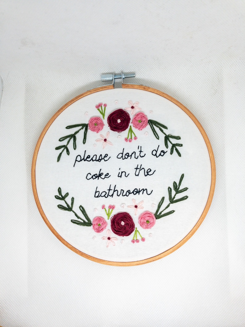 Please Dont do Coke in the Bathroom Handmade Embroidery Gift Funny Birthday Housewarming Home Decor image 5