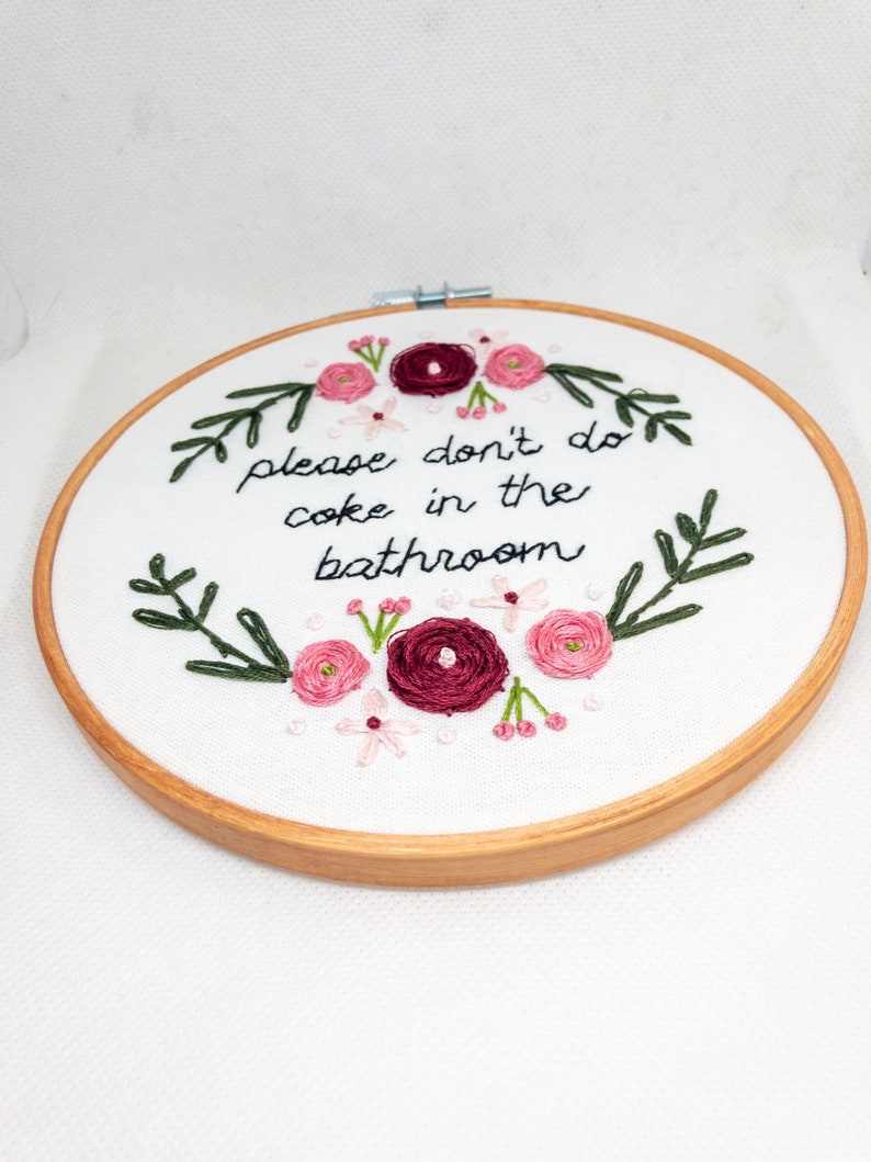 Please Dont do Coke in the Bathroom Handmade Embroidery Gift Funny Birthday Housewarming Home Decor image 4