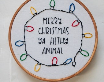 Merry Christmas Ya Filthy Animal Home Alone Handmade Embroidery Gift Funny Birthday Housewarming Anniversary Holiday Seasonal decor