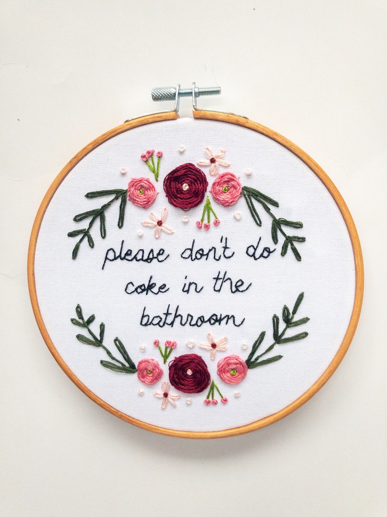 Please Dont do Coke in the Bathroom Handmade Embroidery Gift Funny Birthday Housewarming Home Decor image 1