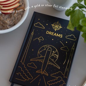 A5 "Dreams" Flygplansanteckningsbok, Guldfärgad, Flygjournal för Resenärer och Flygentusiaster